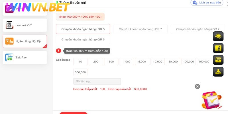 Nạp tiền Winvn bằng hình thức phù hợp nhất